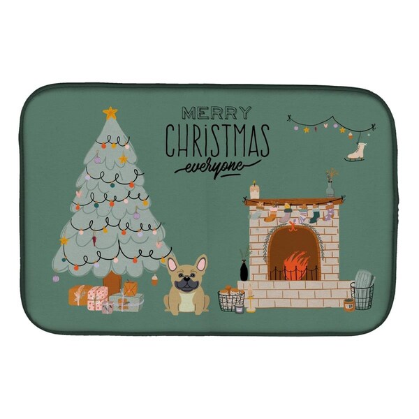Carolines Treasures Carolines Treasures CK7573DDM 14 x 21 in. Cream French Bulldog Christmas Everyone Dish Drying Mat CK7573DDM - main